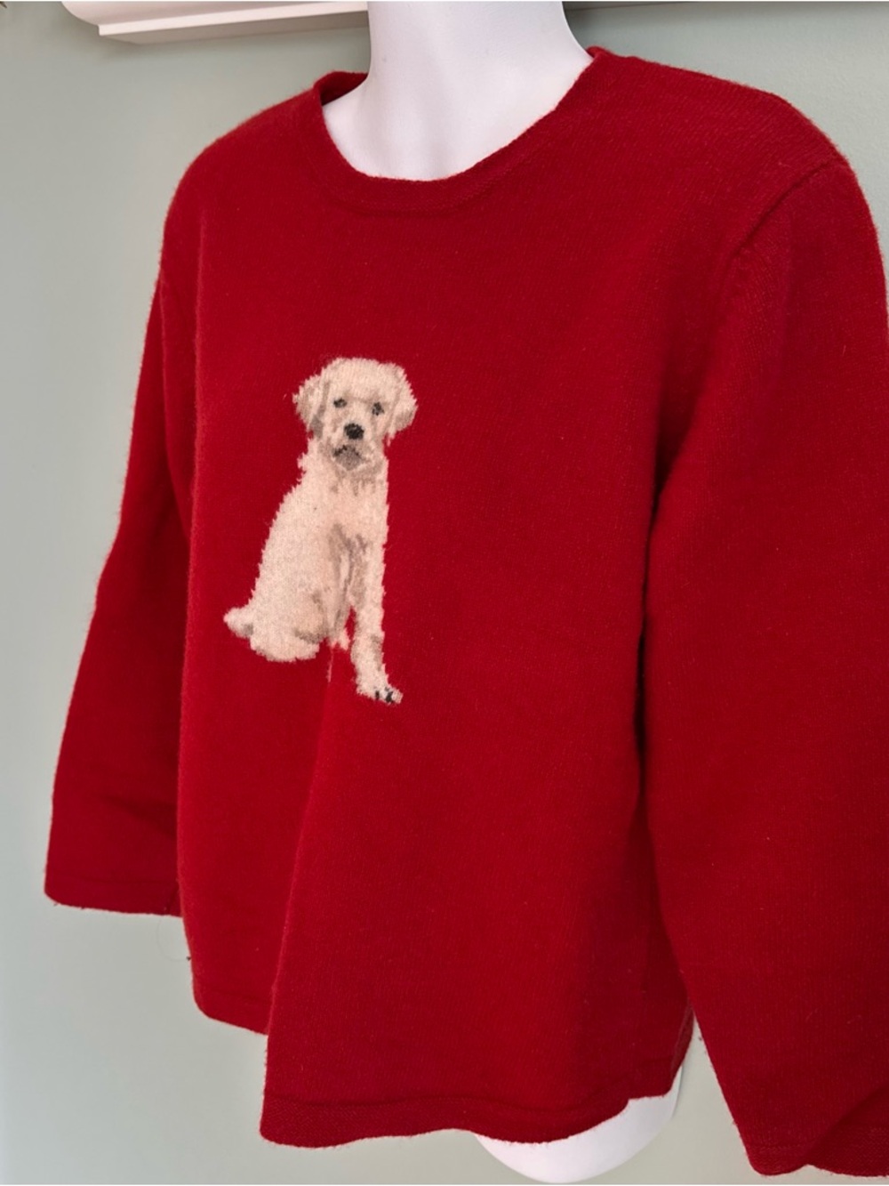 Orvis Red Sweater with Cream Dog Motif Women’s Size Large - Picture 4 of 12